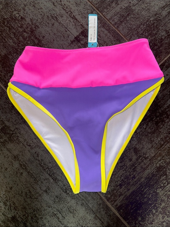 Popvil Other - Popvil Colorblock High-Waist Bikini Bottoms — Pink, Purple, Yellow Trim NWT